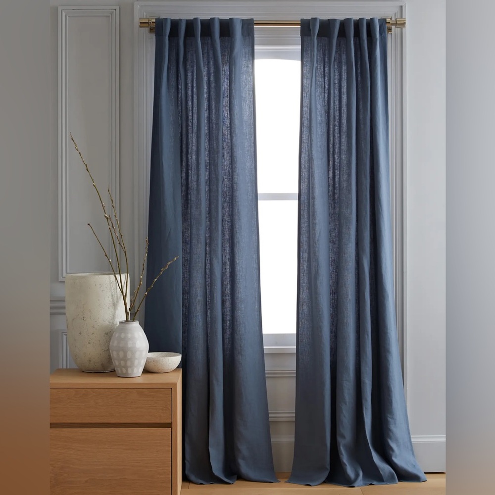 NWOT QUINCE Set Of 2 48x96 European Linen Curtains Blue 6249